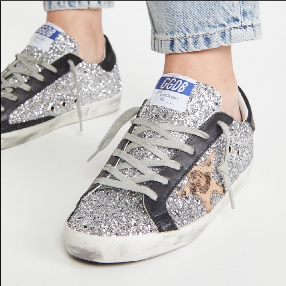 Golden Goose Superstar Silver Glitter/Leopard NIB - Picture 1 of 11